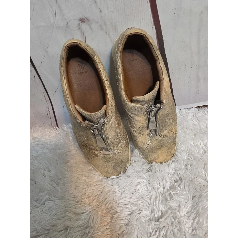 Frye Women's Size 8 Lena Zip Metallic Platform Slip On Low - Cut Sneakers